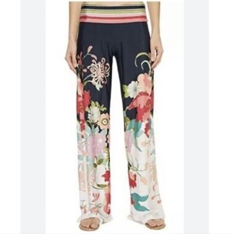 Trina Turk Floral Wide Leg Fold over Floral Palazzo Pants - Multicolor